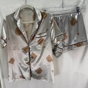 Satin teddy bear pajama set